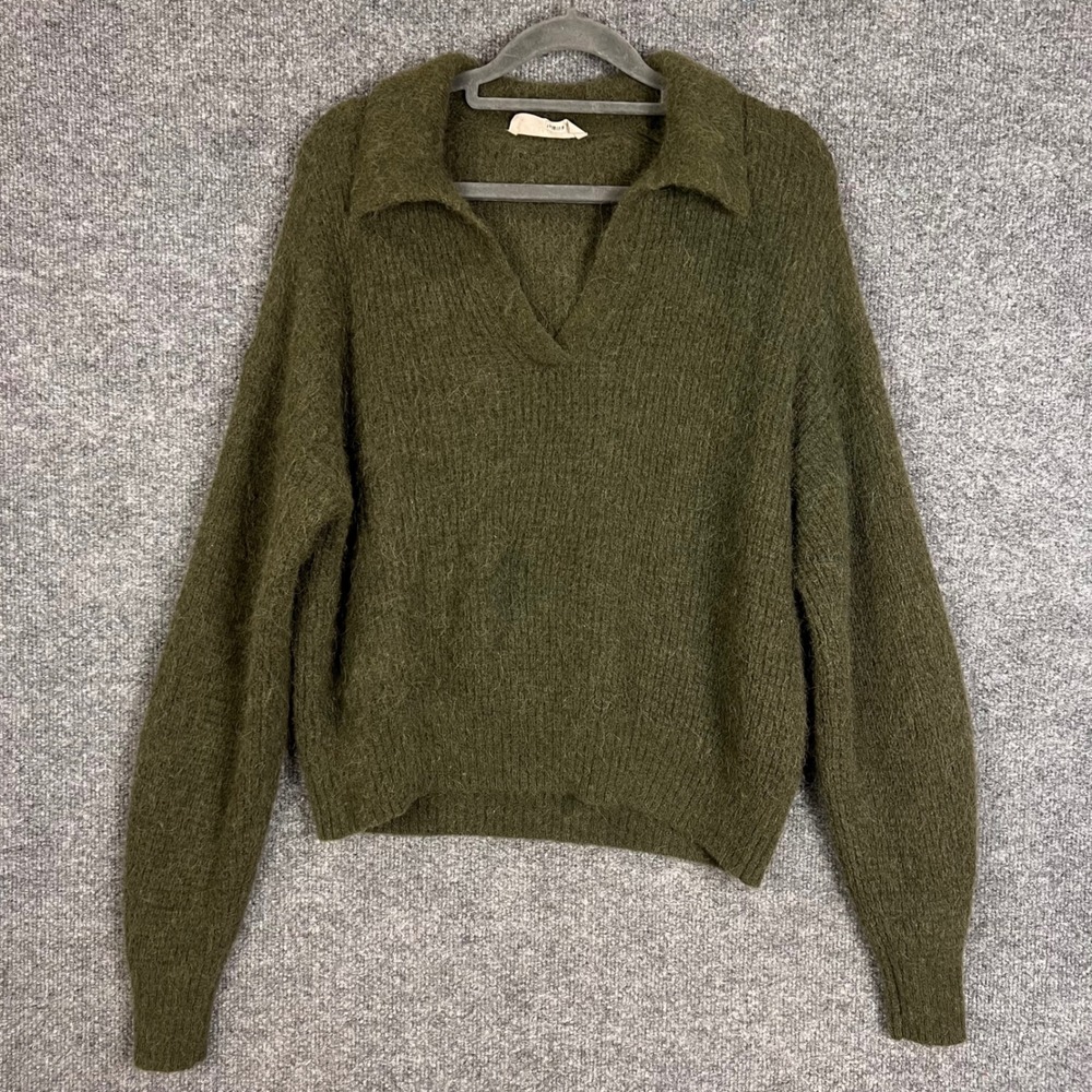 Everlane Alpaca Polo Sweater Womens S Green Excellent Long Sleeve V-Neck